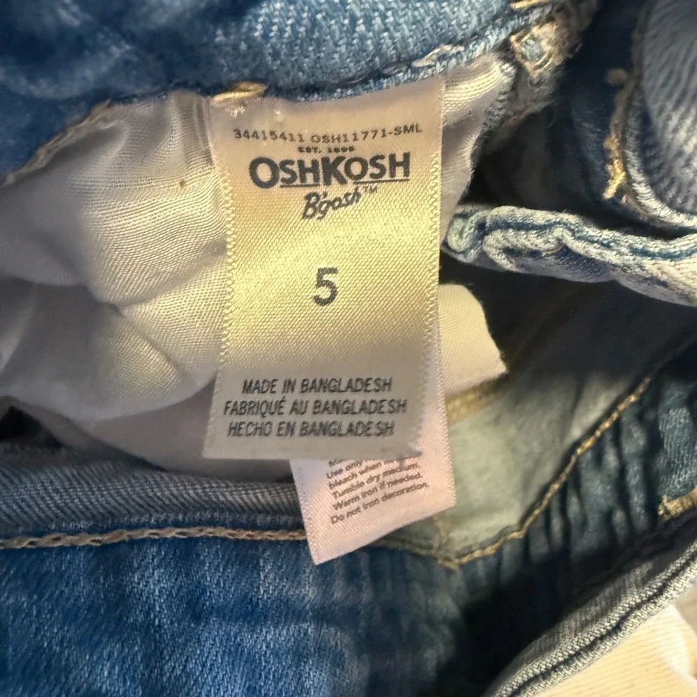 OshKosh Bgosh Girls Blue Denim Bib Overalls Slim Fit Light Wash Kids Size 10
